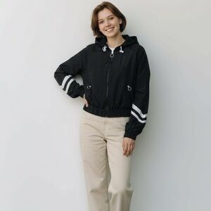 Love Tree Black Hooded Bomber  EUC Jacket